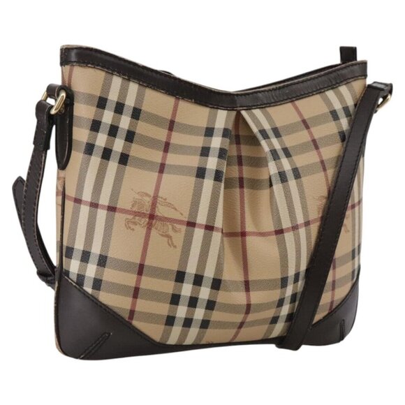 BURBERRY Nova Check Shoulder Bag PVC Beige Brown gold Auth 111586 - Picture 1 of 15